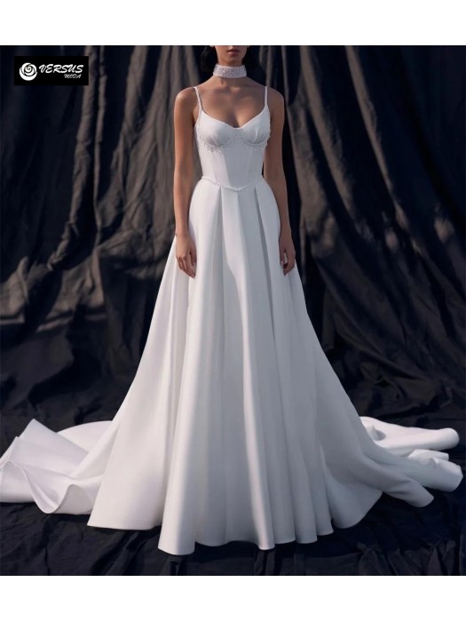 Abito Vestito da Sposa Semplice con Coda Maxi Wedding Dress BRID033